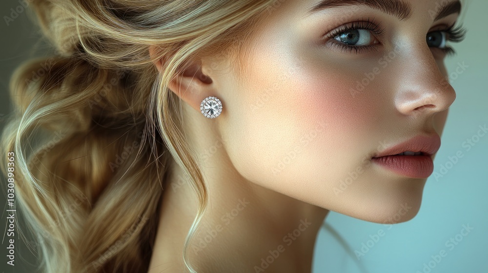A young woman showcases her striking features and elegant jewelry in soft, natural light A young woman showcases her striking features and elegant jewelry in soft, natural light
