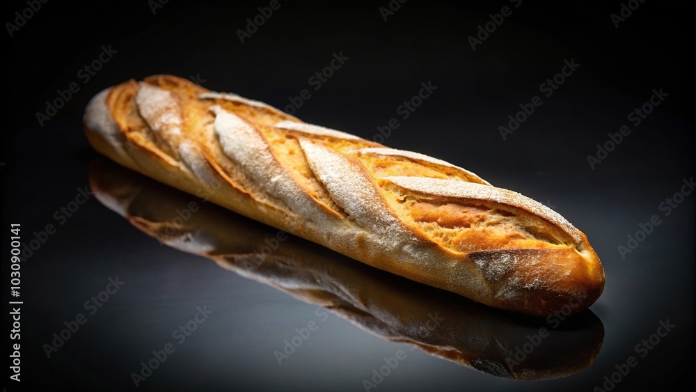 Freshly baked baguette on black background with shallow depth of field Freshly baked baguette on black background with shallow depth of field