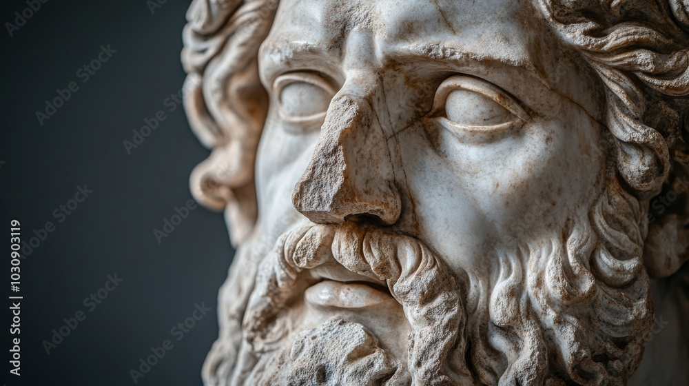 Classical Roman statue under museum lighting with a focus on detailed craftsmanship Classical Roman statue under museum lighting with a focus on detailed craftsmanship
