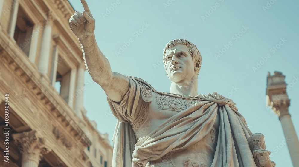 Fototapeta premium Roman statue of Julius Caesar, embodying authority and leadership in a public square