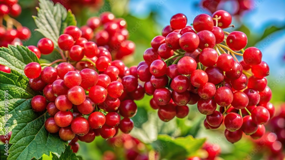 Bright red viburnum berries on a wide-angle bunch Bright red viburnum berries on a wide-angle bunch