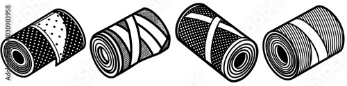 line art vector illustration collection of bandage roll with wood cutting style. isolate on a white background. SVG and PNG
