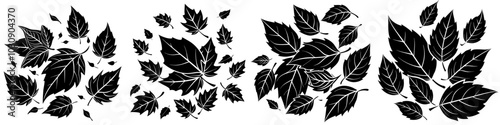 line art vector illustration collection of fallen leaves with wood cutting style. isolate on a white background. SVG and PNG
