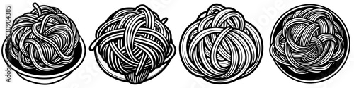line art vector illustration collection of spaghetti with wood cutting style. isolate on a white background. SVG and PNG

