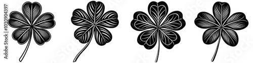 line art vector illustration collection of clover with wood cutting style. isolate on a white background. SVG and PNG
