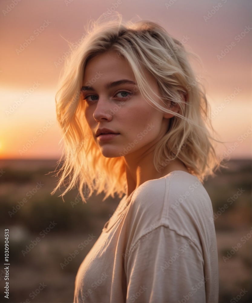 Blonde model with surfer style in a natural setting. Blonde model with surfer style in a natural setting.