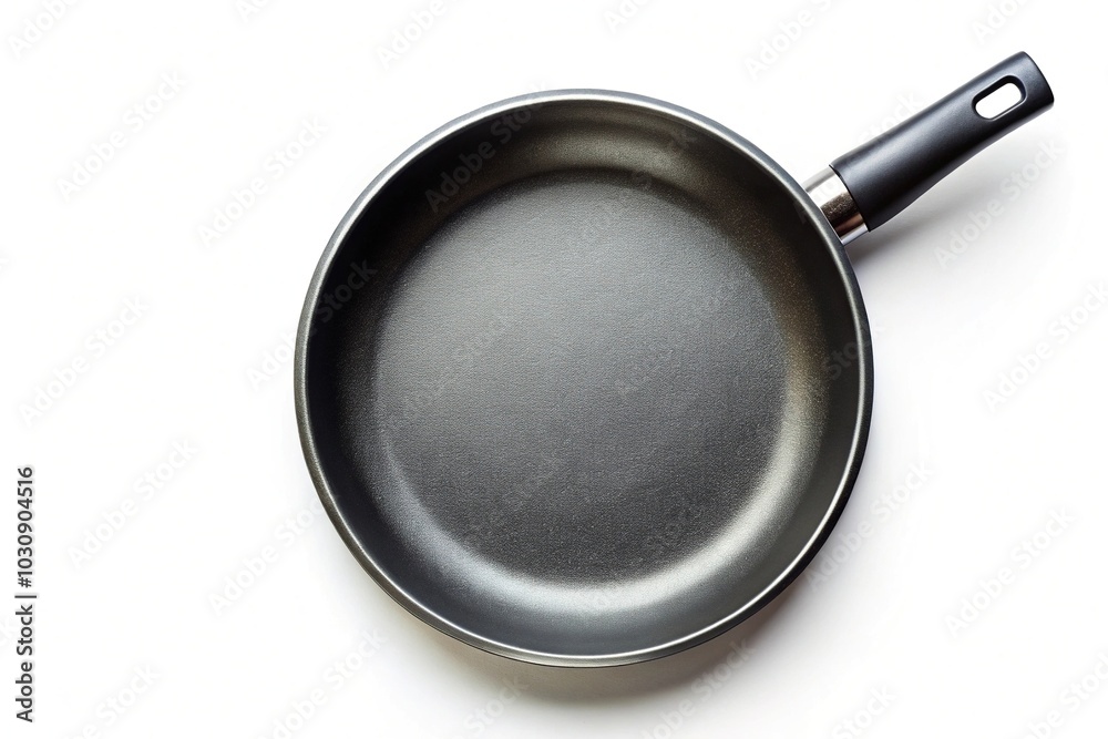 Frying pan isolated on white background aerial view