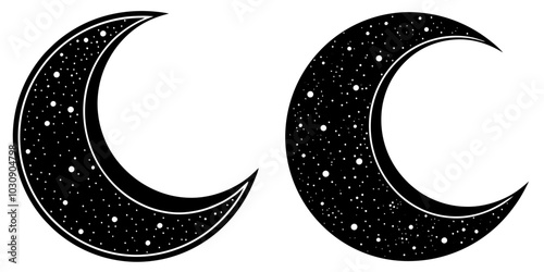 line art vector illustration collection of crescent moon with wood cutting style. isolate on a white background. SVG and PNG
