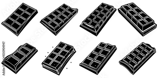 line art vector illustration collection of chocolate bar with wood cutting style. isolate on a white background. SVG and PNG
