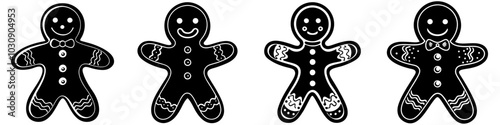 line art vector illustration collection of gingerbread with wood cutting style. isolate on a white background. SVG and PNG
