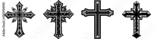 line art vector illustration collection of cross with wood cutting style. isolate on a white background. SVG and PNG
