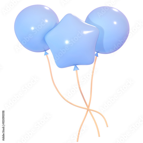 Cute 3d pastel blue balloons party kawaii illustration