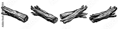 line art vector illustration collection of driftwood with wood cutting style. isolate on a white background. SVG and PNG
