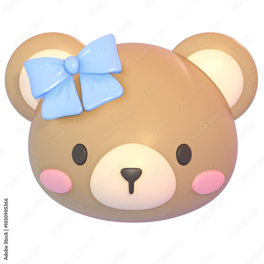 Cute 3d teddy bear with blue ribbon bow kawaii illustration Cute 3d teddy bear with blue ribbon bow kawaii illustration