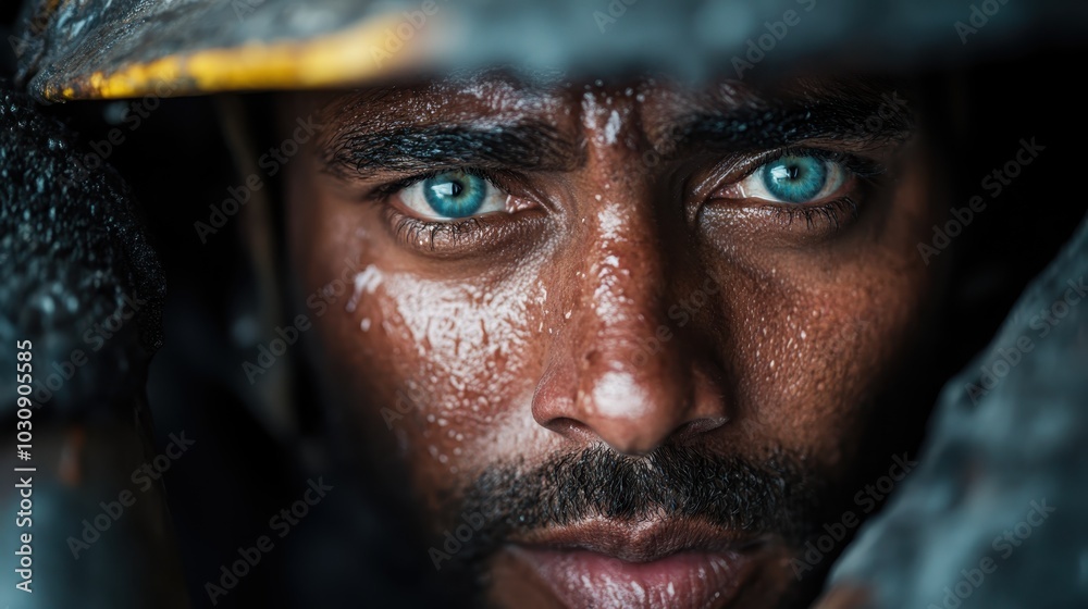 A focused firefighter, eyes ablaze, captured in a close-up during a fierce fire, highlighting determination and bravery in the face of chaos and danger. A focused firefighter, eyes ablaze, captured in a close-up during a fierce fire, highlighting determination and bravery in the face of chaos and danger.
