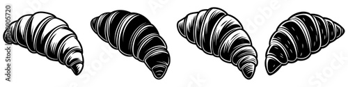 line art vector illustration collection of croissant with wood cutting style. isolate on a white background. SVG and PNG
