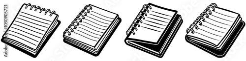line art vector illustration collection of notepad with wood cutting style. isolate on a white background. SVG and PNG
