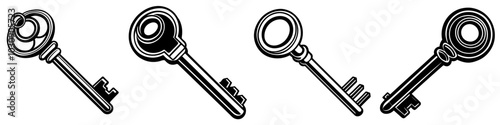 line art vector illustration collection of key with wood cutting style. isolate on a white background. SVG and PNG
