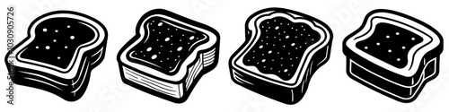 line art vector illustration collection of toast with butter with wood cutting style. isolate on a white background. SVG and PNG
