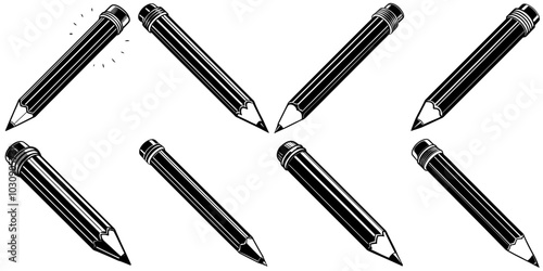 line art vector illustration collection of pencil with wood cutting style. isolate on a white background. SVG and PNG
