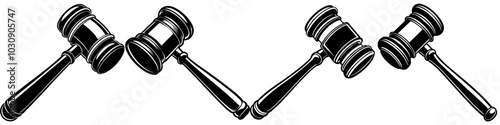 line art vector illustration collection of gavel law with wood cutting style. isolate on a white background. SVG and PNG

