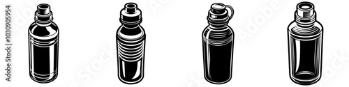 line art vector illustration collection of water bottle with wood cutting style. isolate on a white background. SVG and PNG
