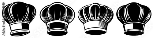 line art vector illustration collection of chef s hat with wood cutting style. isolate on a white background. SVG and PNG
