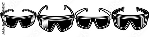 line art vector illustration collection of safety glasses with wood cutting style. isolate on a white background. SVG and PNG
