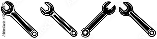 line art vector illustration collection of wrench with wood cutting style. isolate on a white background. SVG and PNG
