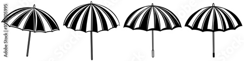 line art vector illustration collection of beach umbrella with wood cutting style. isolate on a white background. SVG and PNG
