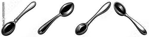 line art vector illustration collection of spoon with wood cutting style. isolate on a white background. SVG and PNG
