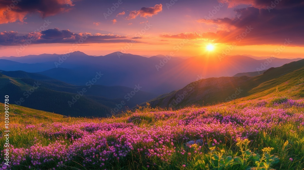 Obraz premium The sun sets behind the mountain 