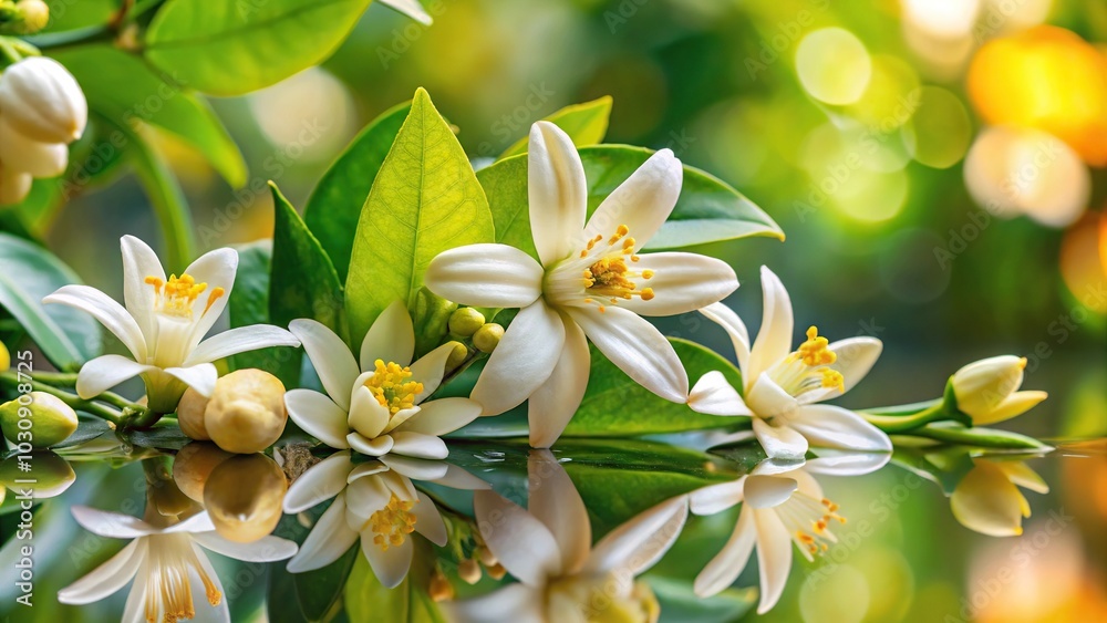 Close-up of blooming citrus limon and citrus medica flowers Close-up of blooming citrus limon and citrus medica flowers