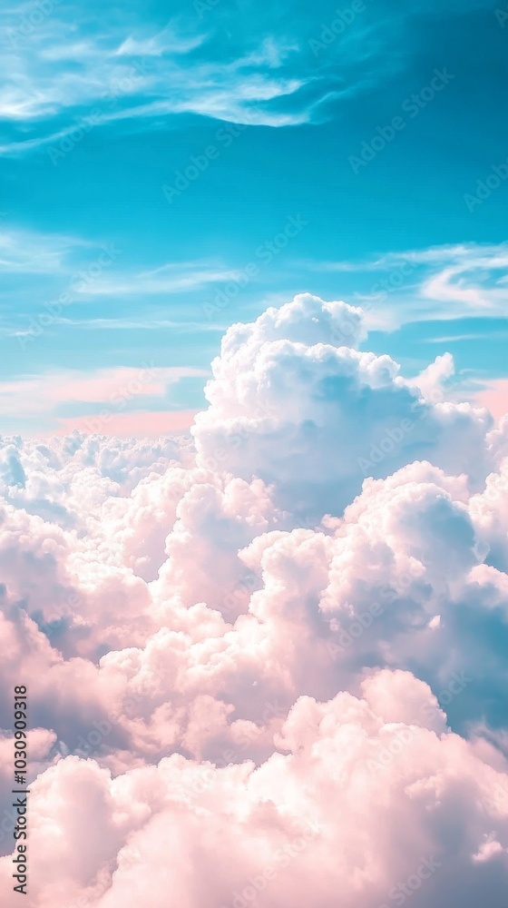 The sky displays pastel colors with pink and white clouds, creating a dreamy effect and evoking freedom and tranquility The sky displays pastel colors with pink and white clouds, creating a dreamy effect and evoking freedom and tranquility