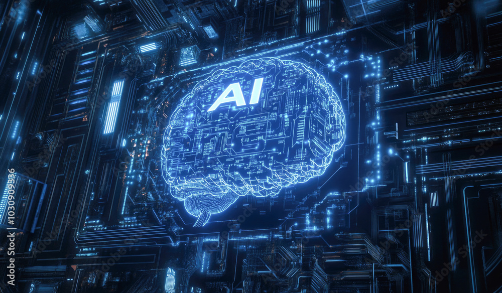 Fototapeta premium Futuristic ai brain in digital circuitry network
