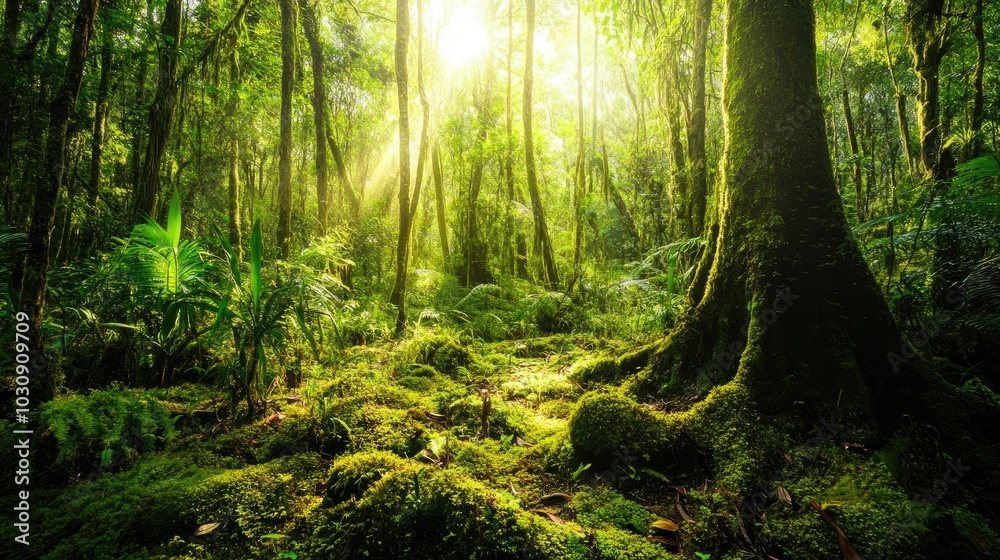 Fototapeta premium Tropical rainforest with trees and moss 