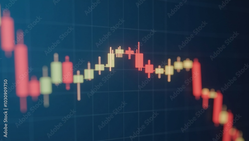 Glowing candlesticks depicted against a hazy blue backdrop as a symbol of trade finance and stocks in a 3D rendering style Glowing candlesticks depicted against a hazy blue backdrop as a symbol of trade finance and stocks in a 3D rendering style