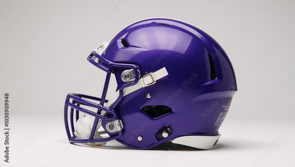 Fototapeta premium A purple-and-blue football helmet set against a white backdrop
