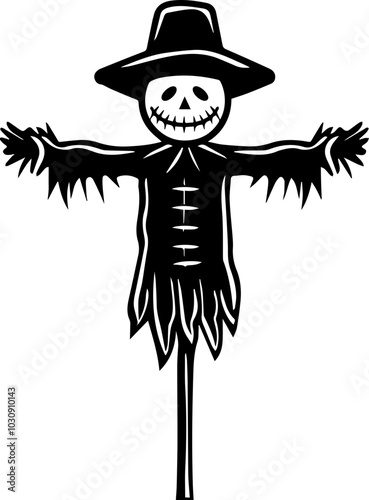 Simple Scarecrow Icon in Black Silhouette for Halloween