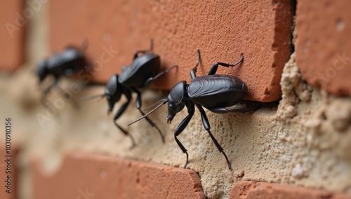 Black bugs on a wall perfect visual for pest control advertisements photo