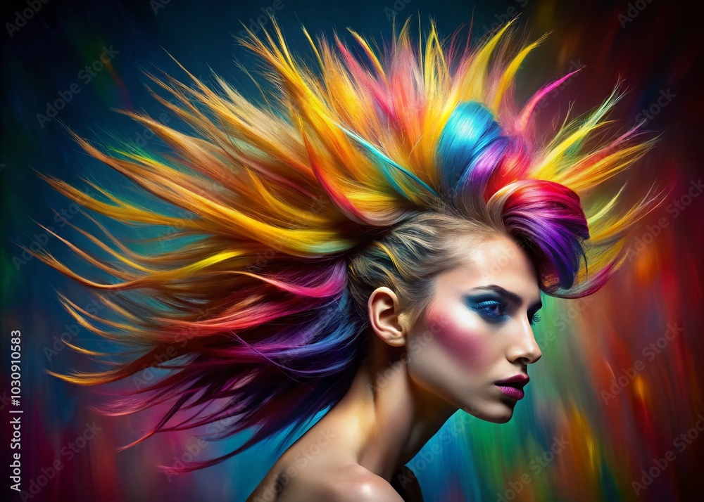 Naklejka premium Striking Multicolored Spiked Hairstyle Portrait in Abstract Background