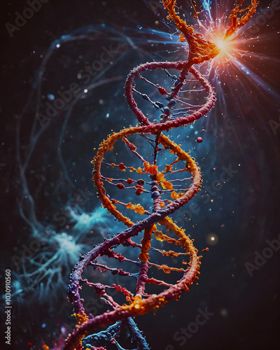 DNA molecule structure. Science background. 3d rendering toned image