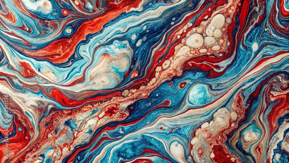 Stunning Aerial Abstract Marble Texture in Red, Blue, and White for Backgrounds and Designs Stunning Aerial Abstract Marble Texture in Red, Blue, and White for Backgrounds and Designs