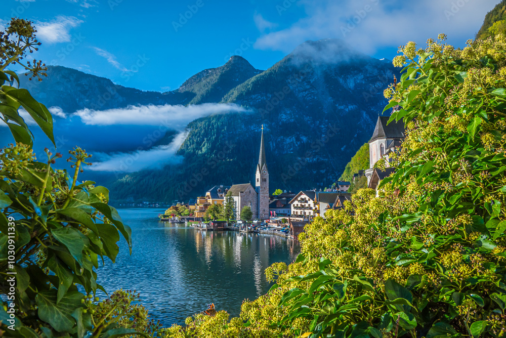 Hallstatt, wschód słońca, Górna Austria.