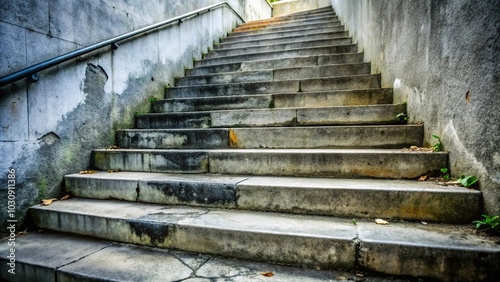 Dirty cement staircase with broken step low angle view