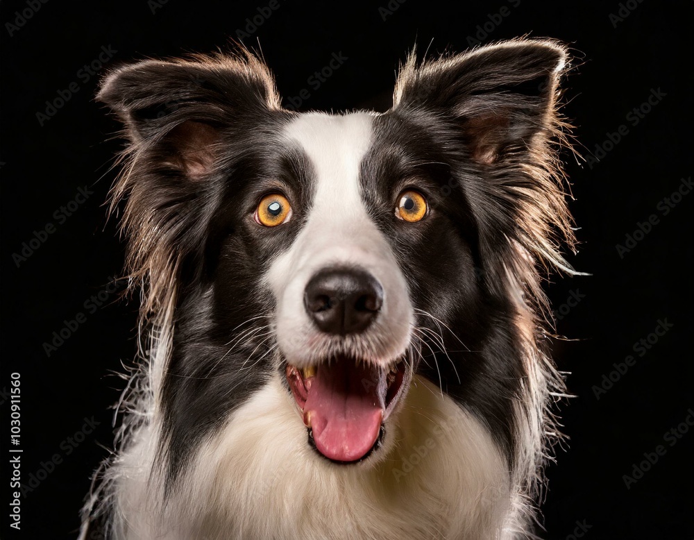 Retrato de estudio de un perro Border Collie con expresion de emocion Retrato de estudio de un perro Border Collie con expresion de emocion