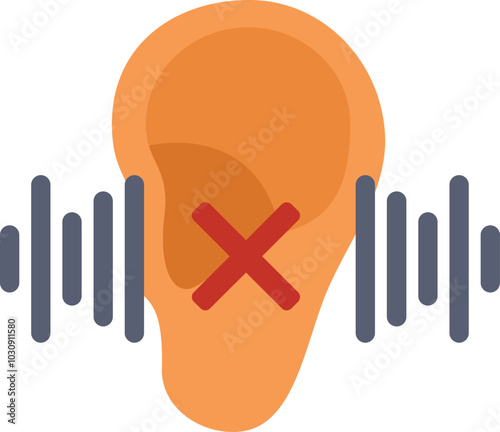 Human ear ignoring sound waves with red cross mark