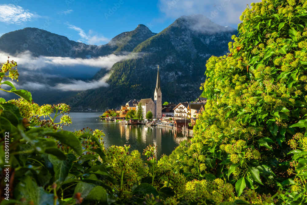 Hallstatt, wschód słońca, Górna Austria.