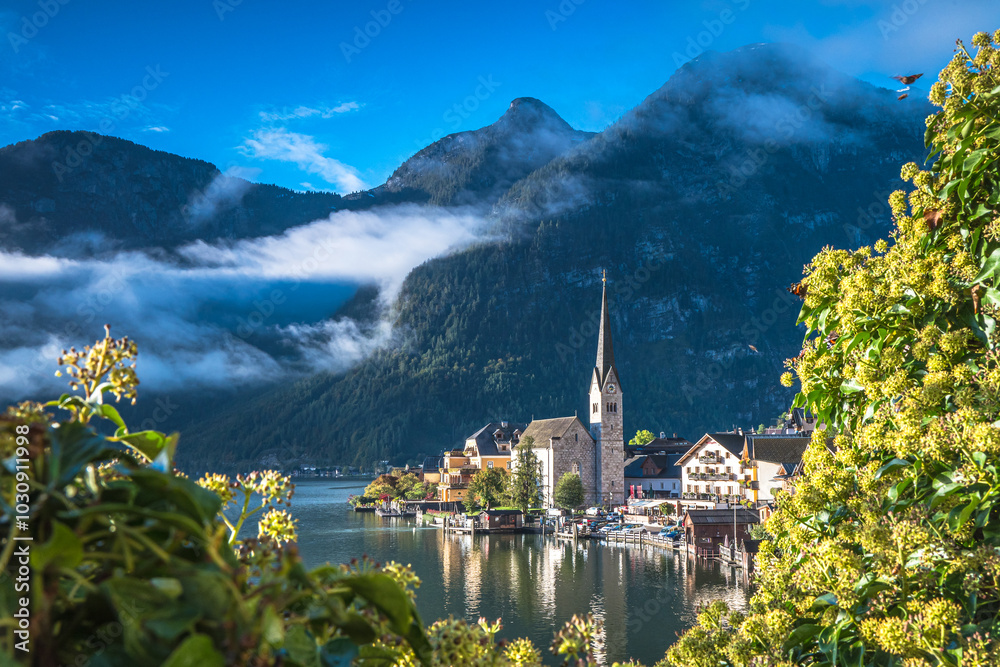 Hallstatt, wschód słońca, Górna Austria.