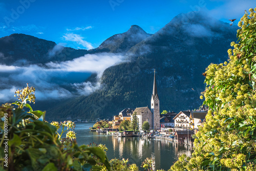 Obraz na płótnie Hallstatt, wschód słońca, Górna Austria. w salonie
